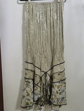 Vintage Spencer Alexis Light Olive Tan Lace Floral Tiered Women’s Skirt, Size XL